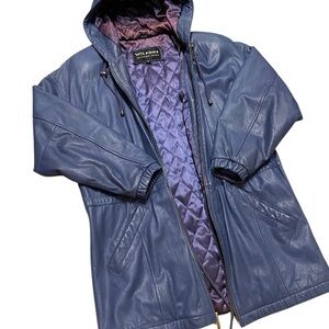 Vintage Wilsons Leather Purple Hooded Quilted-Lined Leather Jacket